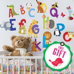 ABC Wall Decals – Alphabet Educational Animal Stickers – Classroom Decor – Pl…