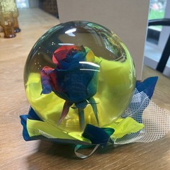 Preserved Real Rose in Glass Water Dome Globe 7” Rainbow Colors Vintage