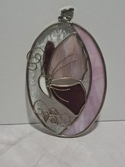 Vintage Stained Glass Butterfly Sun Catcher Pink Purple Cottagecore Whimsy