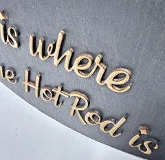 Classic Hot Rod Car Round Wooden Laser Cut Wall Door Art 18″ D