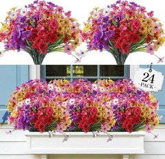 24 Bundles Vibrant UV Resistant Artificial Flowers – Indoor/Outdoor Decor
