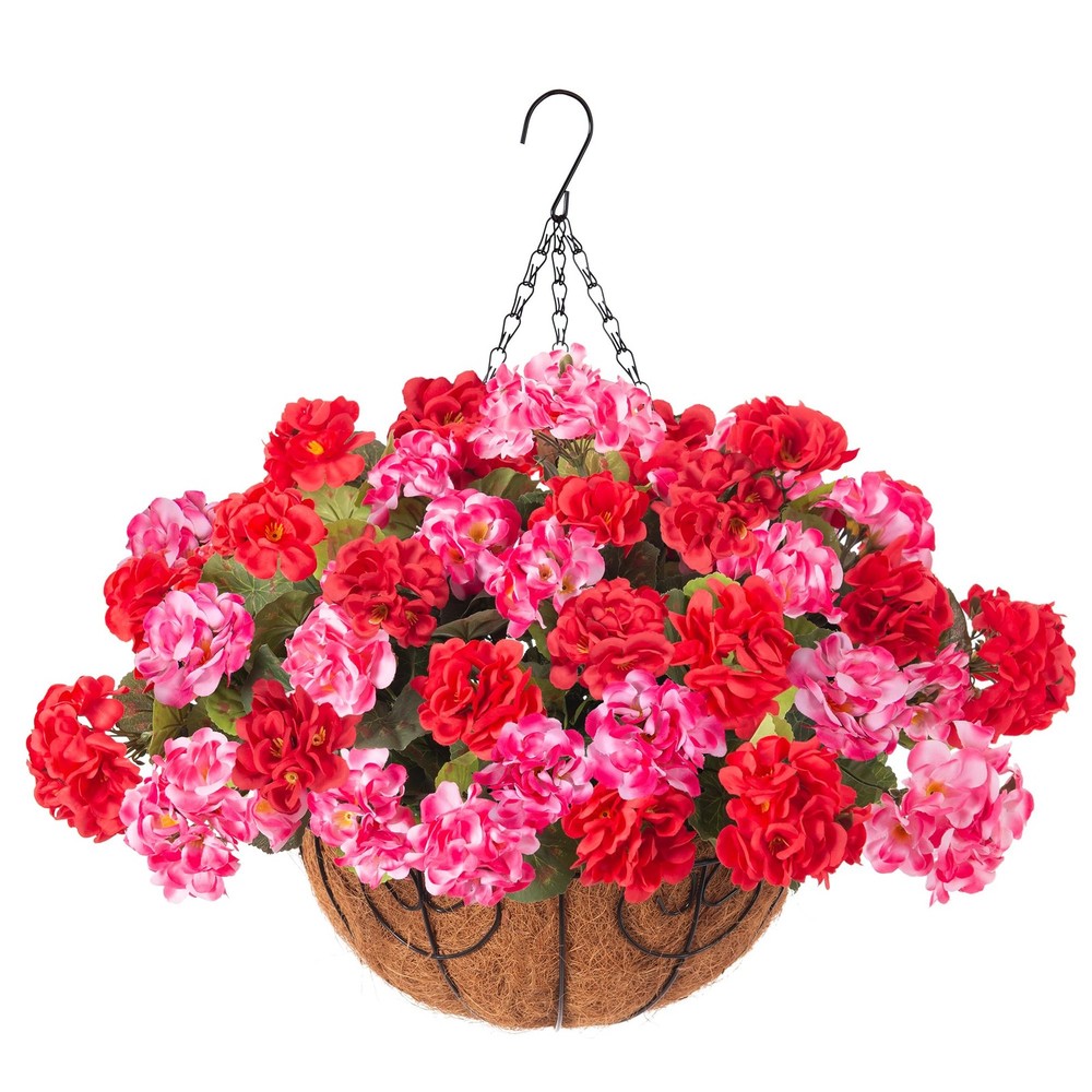 Geraniums Artificial Flowers Hanging Basket for Outdoors Outside Spring Decor…