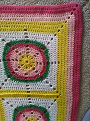 Vibrant White, Red & Multi Colors 91×51″ Granny Square Afghan Throw Crochet Knit