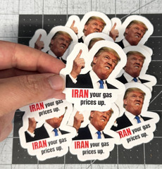 Trump “Iran Prices Up” Sticker 20 Pack Funny Gas Meme Political Decal 2″