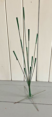 Vtg Rare Green Metal Cattails Grass Flower Frog MCM Kinetic Art Sculpture 37″H
