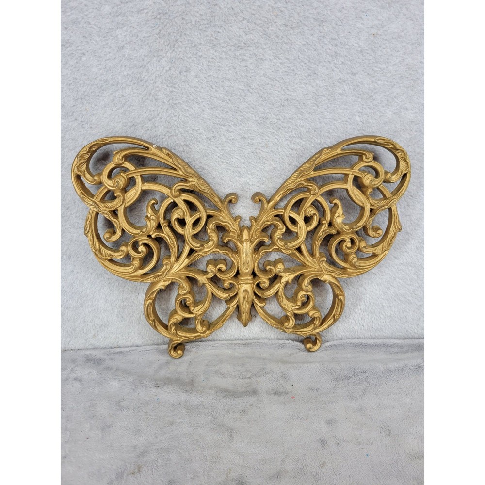 Vintage 1981 Burwood Gold Butterfly Wall Hanging Decor 2205 Hollywood Regency US