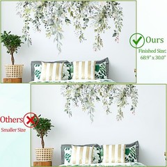 Green Plants Leaves Wall Decals Peel and Stick Large Floral Flowers Wall Sticker