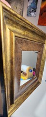 square mirror faux alligator textured inner frame and gold toned outer frame