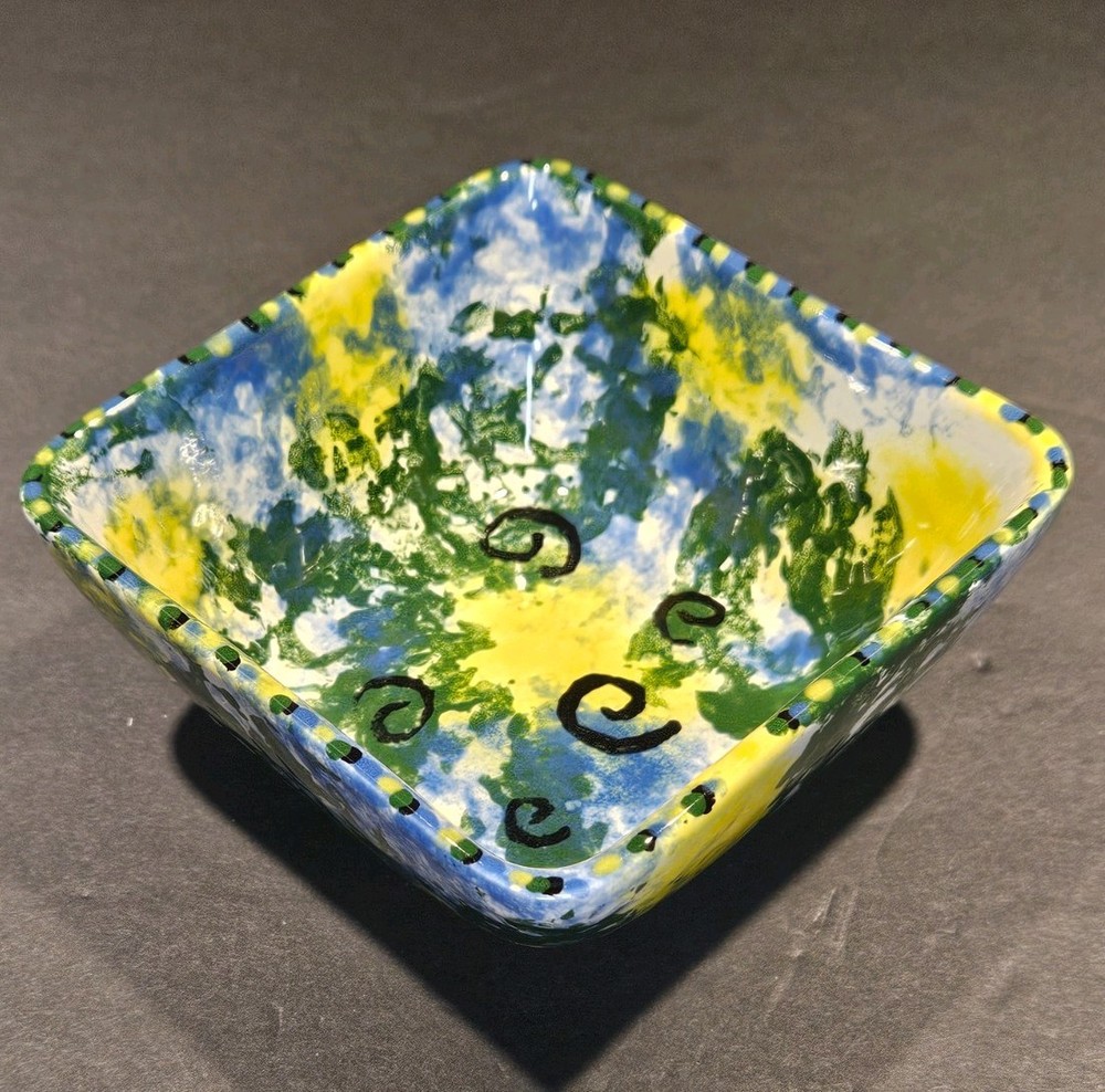 Square Ceramic Spongeware Bowl, 5″x5″