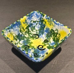 Square Ceramic Spongeware Bowl, 5″x5″