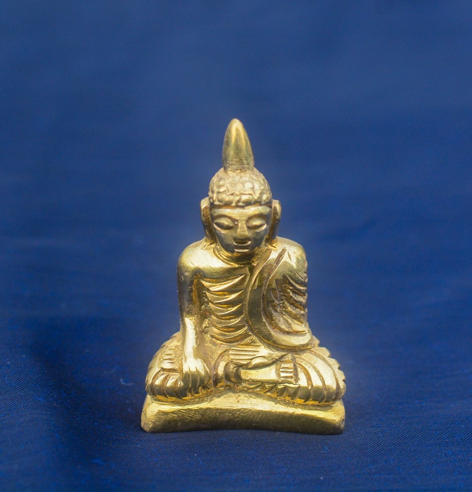 Small Solid Brass Buddha Statue – Handmade Carved Figurine for Home or Car