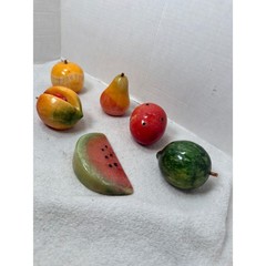 Vintage Decorative Stone Fruit Multicolor Italian Alabaster Marble 6pc Set