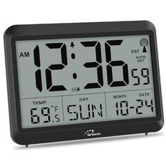 Atomic Digital Wall Clock Battery Operated, Self-Setting, Large Display Medium