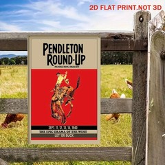Pendleton Round-Up Vintage Metal Sign Rodeo Fan Gift & Western Rustic Decoration