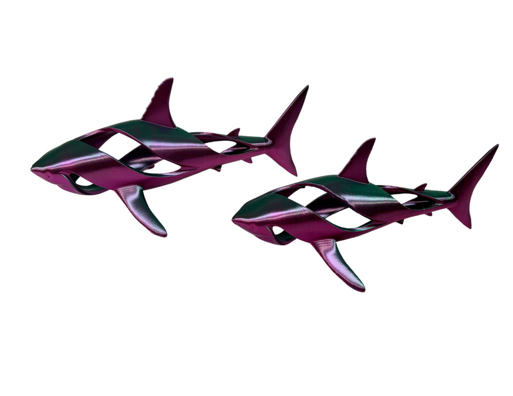 Shark Mom Baby Iridescent Blue-Green-Purple Decorative Nautical Ocean Theme