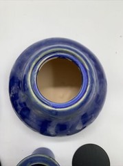 Lot Of 2 Firepot Hand Glazed Ceramic Bird Brain with Snuffers, Blue