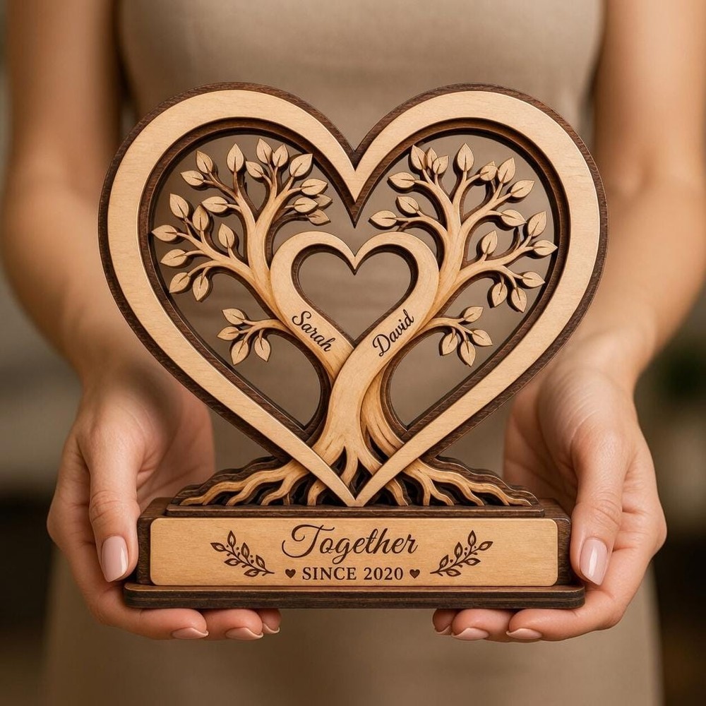 Personalized Couple Wooden Block, Custom Name Sign, Heart Tree Decor, Wedding