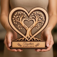 Personalized Couple Wooden Block, Custom Name Sign, Heart Tree Decor, Wedding