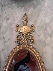 Vintage/Retro Brass Gold Oval Wall Mirror Candle Sconces Pair 8in x 20in