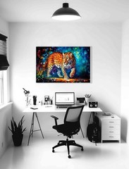 Leopard in Forest Abstract Canvas Wall Art Colourful Pictures Painting Re print
