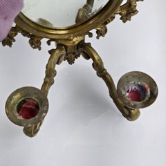 Vintage Brass Rococo Shield Mirror Wall Sconce Ornate Hollywood Regency Gilt