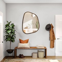 Asymmetrical Mirror Irregular Oval Wall Mirror Modern Wood Frame Unique Shape…
