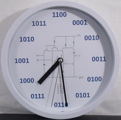 Geek Clock Analog Clock with binary numbers, NAND circuit, truth table