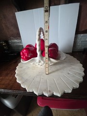 Ceramic Candy Red Apples (7) In White Basket Fruit Embossed Weave Handle