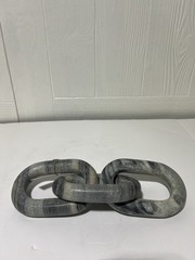 Gray Marble Chain Handmade Geometric 3 Link Decorative Sculpture, 13″ x 4″ x 3″