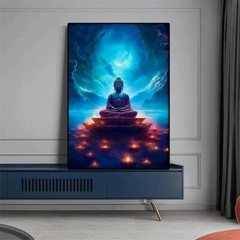 Stone Ancient Buddha Meditation Wall Art | Serene Landscape Canvas Print | Zen H