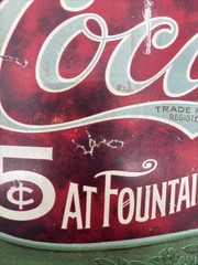 Vintage Metal Coca Cola Sign Faux Antique 5 Cents 16 in x 9 in