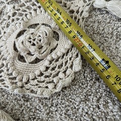 Vintage Crocheted Large Tablecloth Blanket Afghan Throw Beige Ivory 9x7ft Tassel