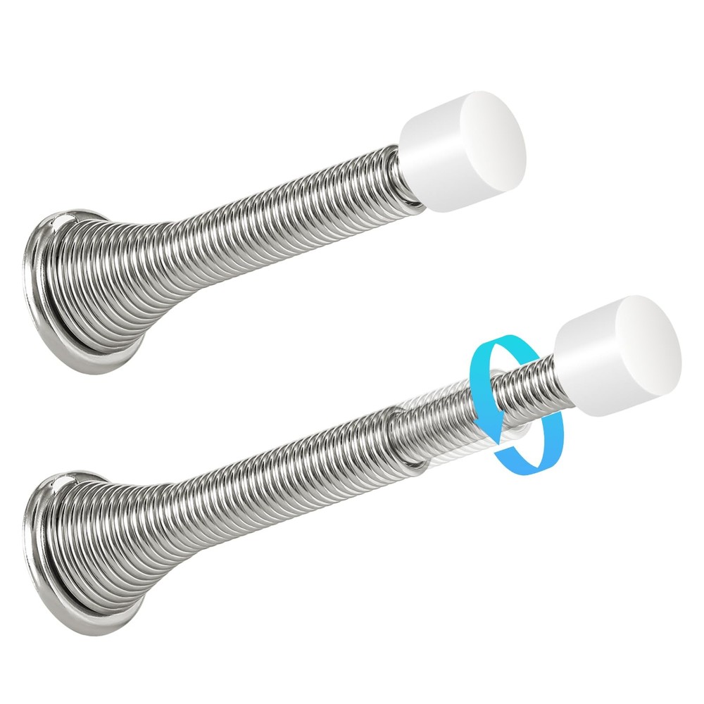 2 Pack Telescoping Spring Door Stoppers Extra Long Wall Mount Satin Nickel