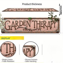 Garden Therapy Pink Vintage Vine Ornate Metal Sign Tin Wall Decoration Plaque