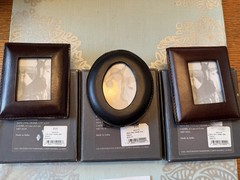 Restoration Hardware Mini Leather Stitched 1.75×2.5 Photo Frames Set of 3