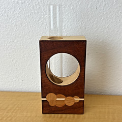 Geometric Forest Bud / Plant Glass Vase Walnut Wood with Dots and Stripe Design