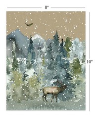 Wilderness Wall Art – Forest Wildlife Rustic 8 x 10 Inch, Green, Brown, beige