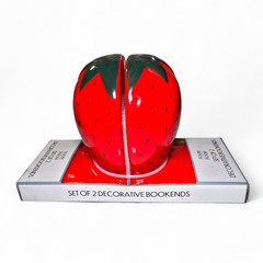 Room 2 Room Strawberry Bookends Set of 2 Glossy Red Ceramic Fruit Decor NEW