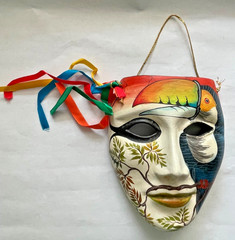 Signed Babs Mexico Hand Painted Porcelain Wall Hanging Mask Colorful 6″ Wall Art