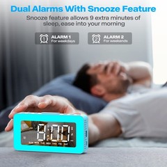 RGB Night Light Alarm Clock for , Teenagers, Adults, Mirrored Clock with Dual…