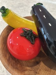 Murano Style Hand Blown Glass Vegetables/Fruit – Banana, Tomato, Eggplant
