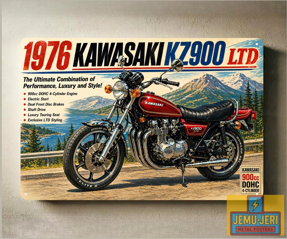 1976 Kawasaki KZ900 LTD Motorcycle Metal Poster 30x20cm Sign