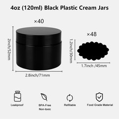 Acrux7 40 Pack 4 Oz Black Plastic Jars Small Round Cosmetic Cream Jars Lids