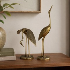 Vintage Leonard Solid Brass Crane Figurine Set Gold MCM Birds Herons