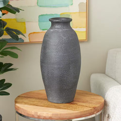 Black Textured Whitewashed Ceramic Decorative Vase