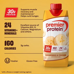 Premier Protein Shake, Bananas & Cream, 30g Protein, 11 Fl Oz, 4 Ct.