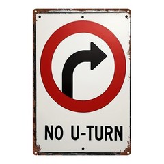 Vintage White Distressed Metal Sign circle traffic symbol road warning