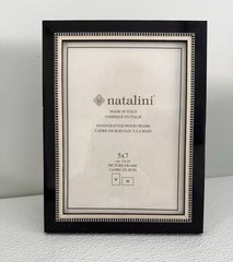 NEW Natalini Handmade 5 x 7″ Italy Lacquer Photo Picture Frame Wood Black Cream