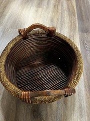 Vintage Handwoven Rattan Basket Handles Coastal Boho Rustic Organic Modern Decor