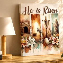 Wall Art He Is Risen Easter Cross Empty Tomb Floral Christian Religious Decor